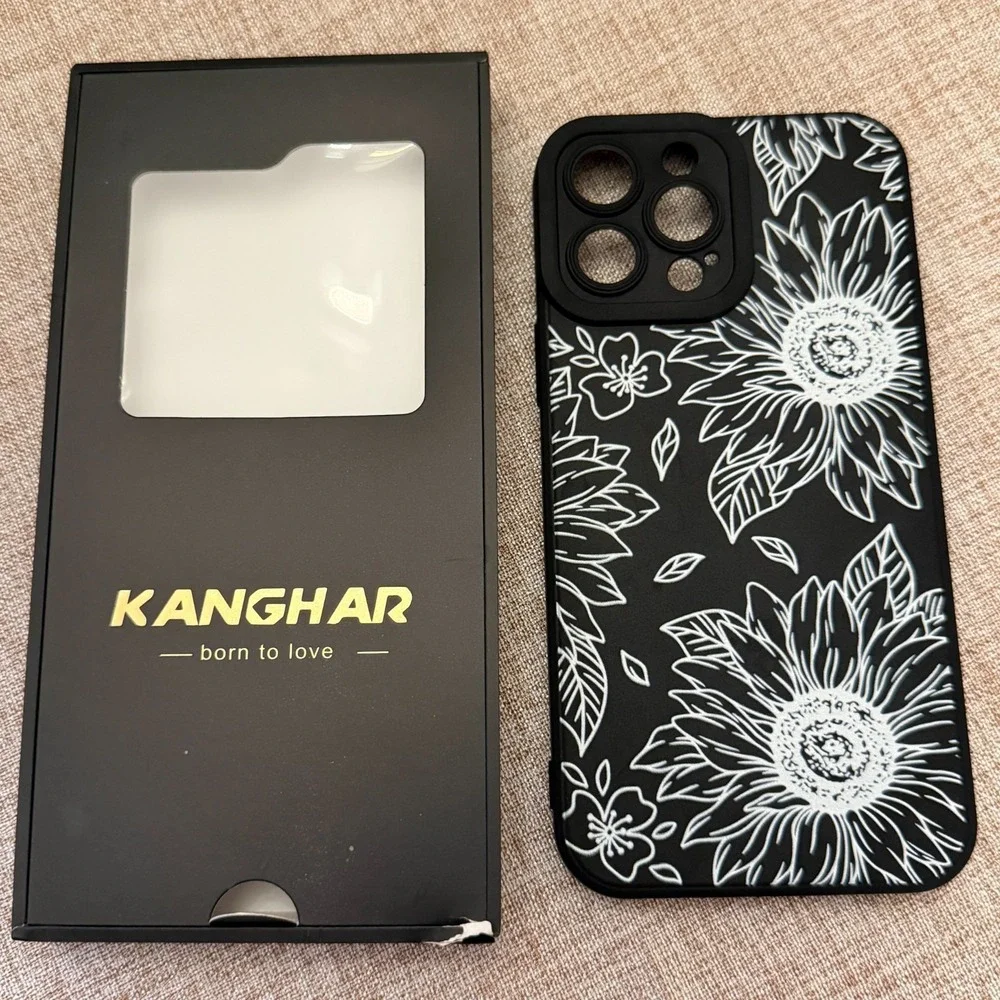 iPhone 13 Pro Slim Fit Soft Case TPU Protective Cover Black and White Sunflower